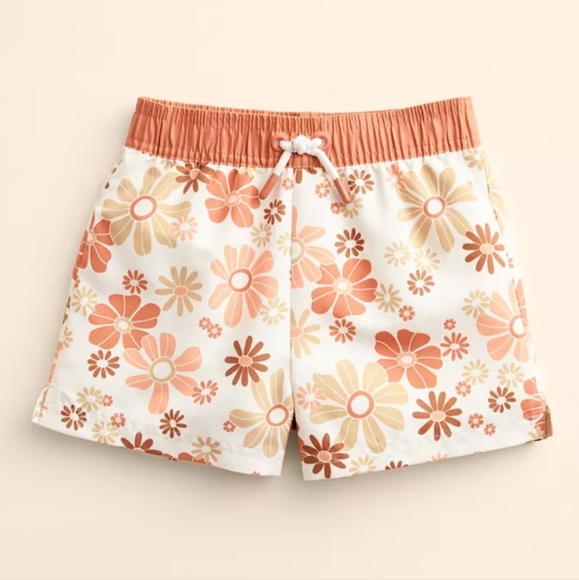 NWT 5Y Little Co Lauren Conrad Floral Swim Trunks Shorts Retro 60s Daisy Flowers - Picture 1 of 3